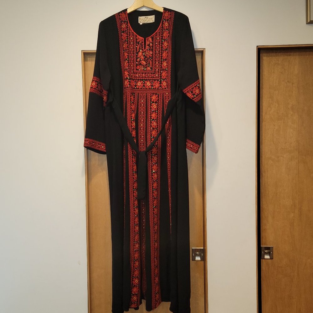 Jordanian Traditional Thobe, Red and Black with Embroidery and Crystals,…